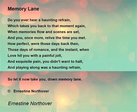 Memory Lane Poem By Ernestine Northover Poem Hunter