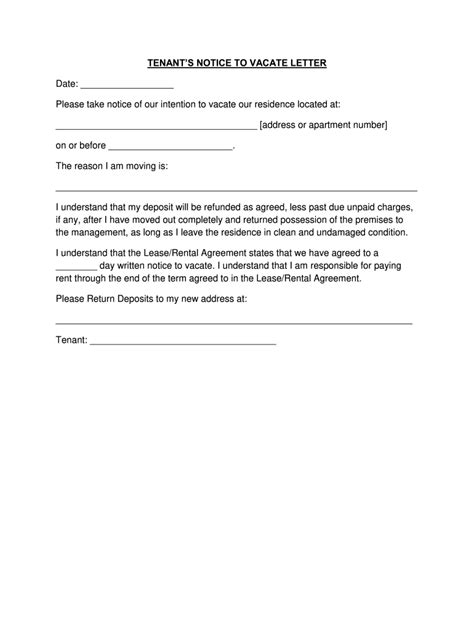 Tenant Day Notice To Vacate Template Fill And Sign