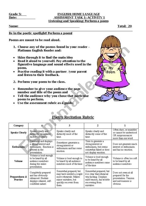 Check spelling or type a new query. Poem Recitation Rubric : Rubric For Reciting Poetry By A Famous Author Grades 3 5 Tpt - There is ...