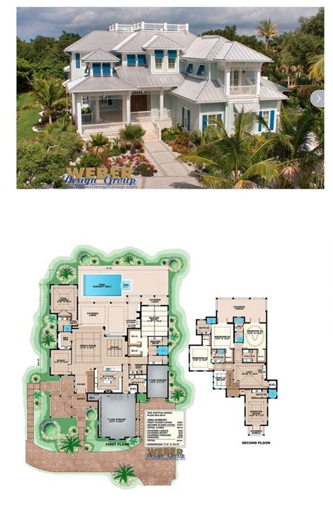 Beach House Plan: 2 Story Coastal Home Floor Plan with Cabana | Beach