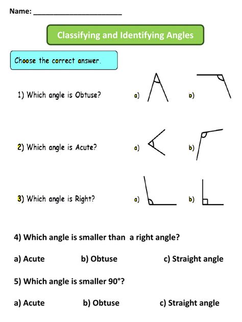 Classifying and Identifying Angles worksheet