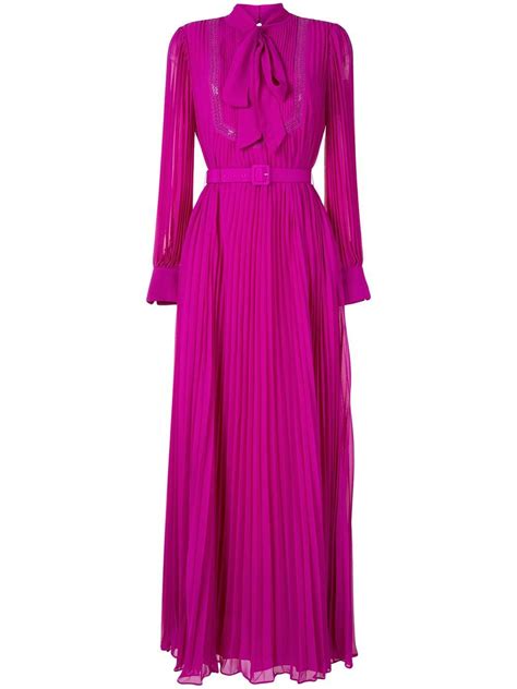 Self Portrait Pussy Bow Pleated Maxi Dress In Pink Lyst