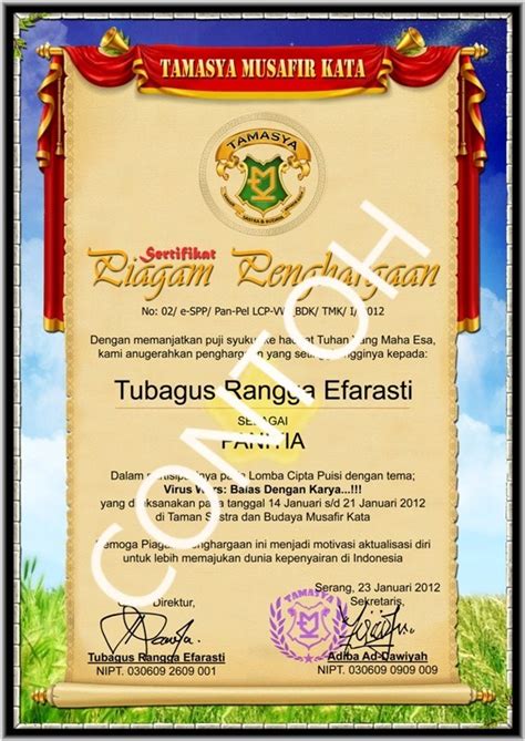 Lau pnjd feel free kalau nak edit atau delete :d. Contoh Piagam Penghargaan Kegiatan | ASNRI
