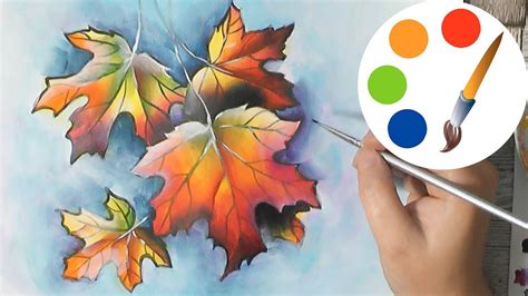 🍁paint Maple Leaves By An Angle Flat Brush Acrylic Painting Youtube