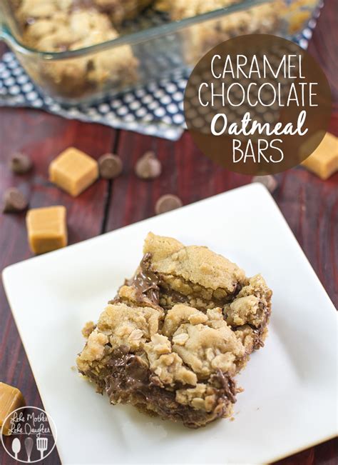 I took a tried and true recipe for banana oatmeal chocolate chip cookies that has been a reader favorite over the years and adapted it into bars. Caramel Chocolate Oatmeal Bars - Like Mother Like Daughter