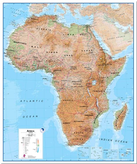 Large Africa Wall Map Physical Pinboard