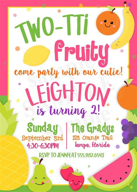 Two Tti Fruity Birthday Invitation Tutti Frutti Second Etsy Fruit