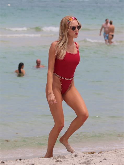 shea marie in a red one piece swimsuit at the beach in miami 07 26 2017 celebmafia