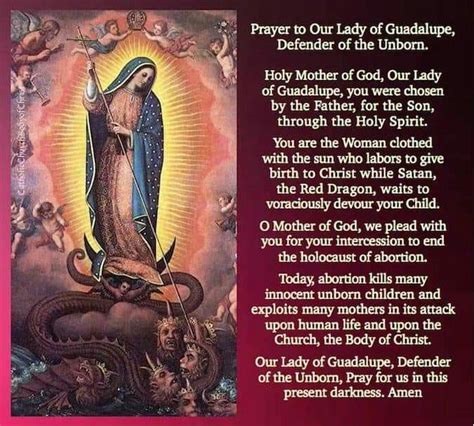 Prayer To Our Lady Of Guadalupe Defender Of The Unborn Mary Jesus