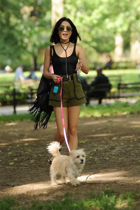 Vanessa Hudgens In A Tiny Black Tank Top And Shorts Takes Her Dog At A
