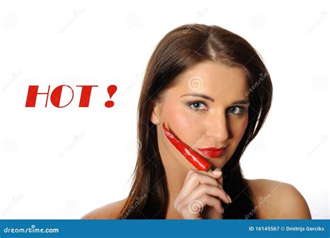 beautiful woman with red hot chilli pepper stock image image of cosmetic lady 16145567