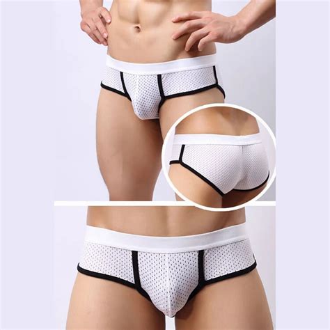 Sexy Low Waist U Convex Bulge Pouch Briefs Mens Acrylic Mesh Brief Underwear 3 Colors