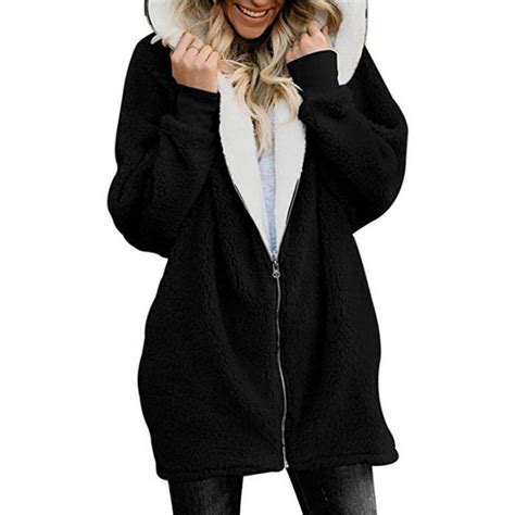 Womens Oversized Zip Up Hoodie Sherpa Warm Fleece Jacket Winter Coats