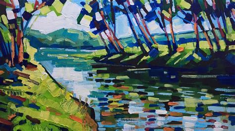 Impressionist Landscape With Acrylic Painting A River Plein Air Art