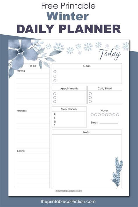 Daily Planner Page With Watercolor Images Of Flower Foliages And