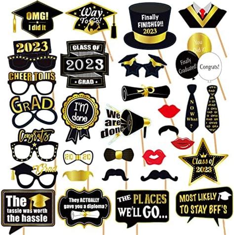 Katchon Glitter Graduation Photo Booth Props 2023 Pack Of 34 Black