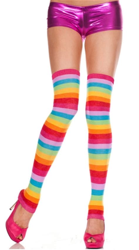 Rainbow Stripe Leg Warmers Acrylic Footless Rainbow Leg Warmers