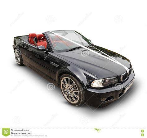 Black Bmw Sports Car With White Ribbons Stock Photo