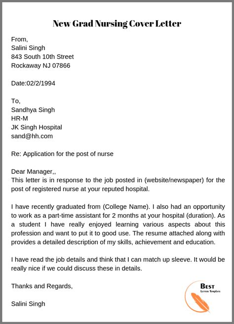 Nursing Cover Letter Template Format Sample And Examples