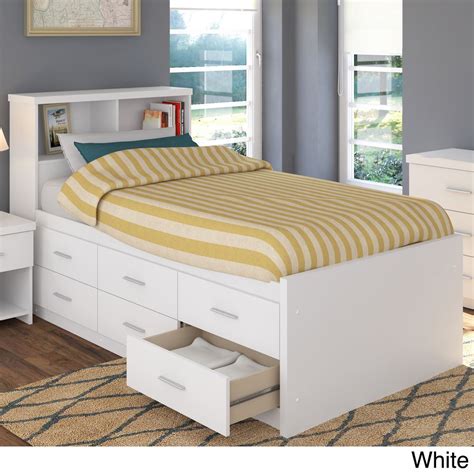 The headboard, footboard, and drawer faces are paneled. Sonax 2-piece Single/ Twin Captain's Storage Bed Set with ...