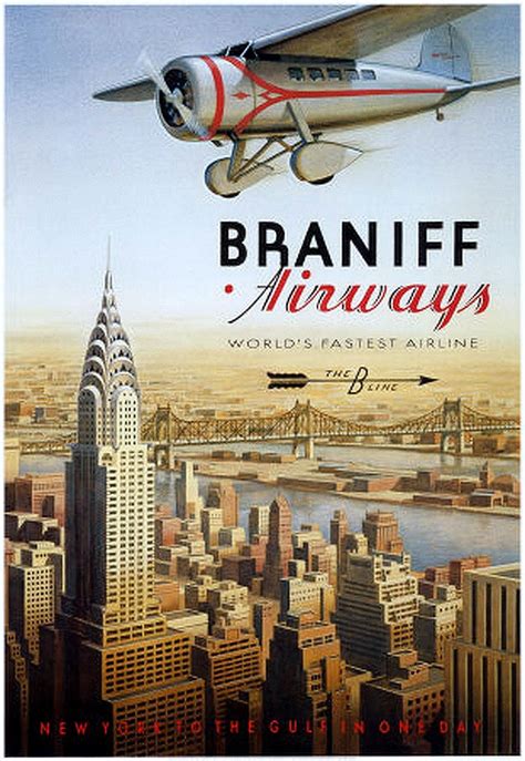 An Advertisement For The Braniff Airways In New York City With A Plane