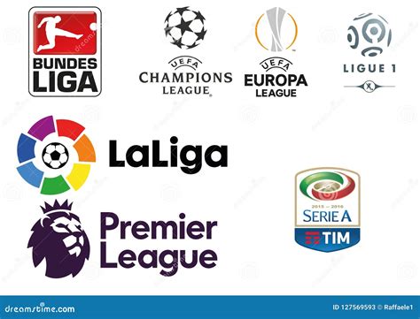 Collection Of Logos Of The Major European Football Leagues Editorial