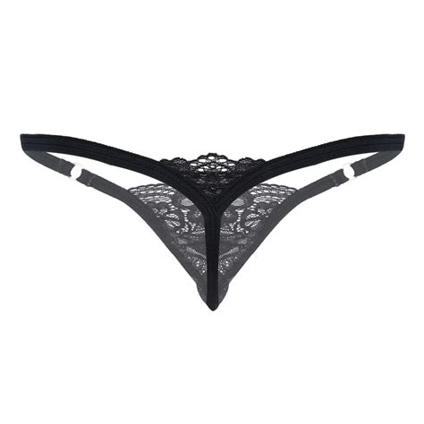 Men Sexy Lace T Back Briefs Sissy Jockstrap Bulge Pouch G String Lingerie Bikini Underwear See
