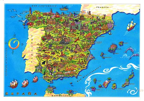 Large Tourist Illustrated Map Of Spain Spain Europe Mapsland