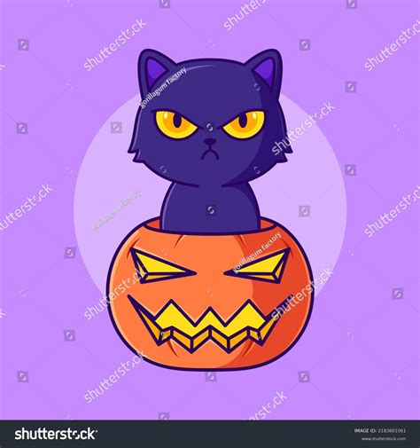 Cute Halloween Pumpkin Angry Black Cat Stock Vector Royalty Free