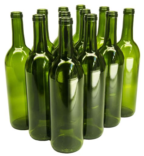 Nms 750ml Glass Bordeaux Wine Bottle Flat Bottomed Cork Finish Case Of 12 Champagne Green