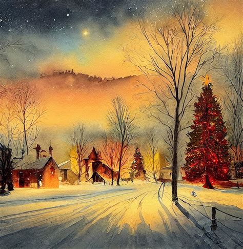 Premium Photo Watercolor Of A Beautiful Christmas Winter Landscape