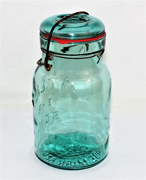 Antique Glass Jar Quart Size Jar Blue Canning Jar Antique Farm