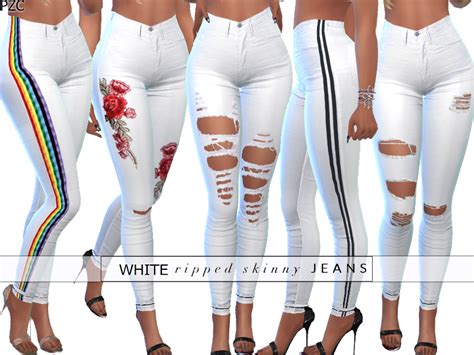 The Sims Resource White Ripped Skinny Denim Jeans 050