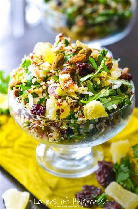 Coat the chicken with salt and pepper. Sweet Pineapple Chicken Quinoa Salad - Layers of Happiness