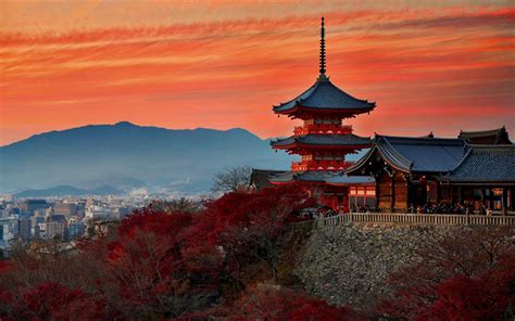 Download Wallpapers Japanese Temple Architecture Sunset Evening
