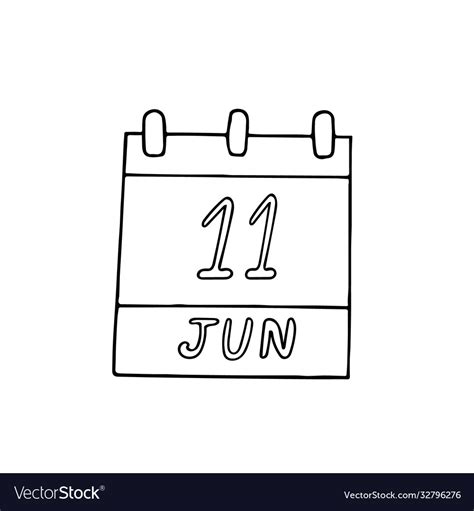 Calendar Hand Drawn In Doodle Style June 11 Day Vector Image