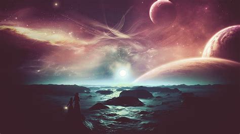 HD Wallpaper Alien Landscape Brown Galaxy Above Body Of Water Fantasy X Wallpaper