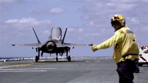 F 35 Jet Fighter Take Off And Vertical Landing Aboard The Aircraft