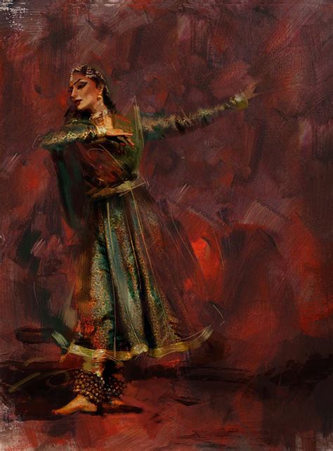 Warm, comforting colors are used in this hand painted artwork on canvas featuring gold leaf accents. Classical Dance Art 7 Painting by Maryam Mughal