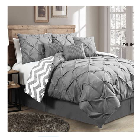 Luxurious Reversible Comforter 7 Piece Bedding Set Queen Bed Pleat King
