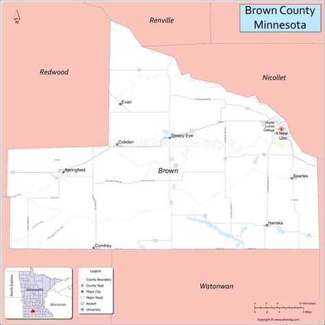 Map Of Brown County Minnesota Showing Cities Highways And Important