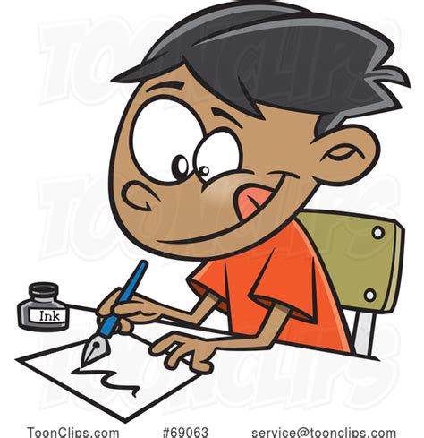Cartoon Boy Writing With A Fountain Pen 69063 By Ron Leishman