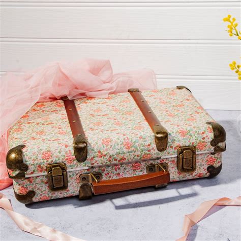 Red Pink Green Floral Rose Suitcase Vintage Style Shabby Chic Storage