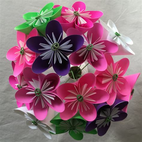 Bouquet of eucalyptus, carnation, hydrangea, rose, clematis, cotinus, gladiolus. Custom Paper Origami Flower Bouquet Made to Order ...