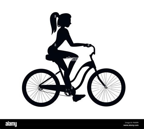 black silhouette beautiful women riding bicycle with bicycle and girl in sportswear cartoon