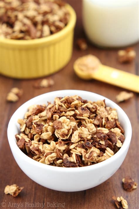 You want to get a sticky consistency so the cups can be formed and stay together. Chocolate Peanut Butter Granola | Amy's Healthy Baking