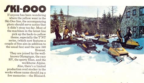 Their lineup includes specialized models for different terrains. CLASSIC SNOWMOBILES OF THE PAST: 1977 SKI-DOO MODEL LINE-UP