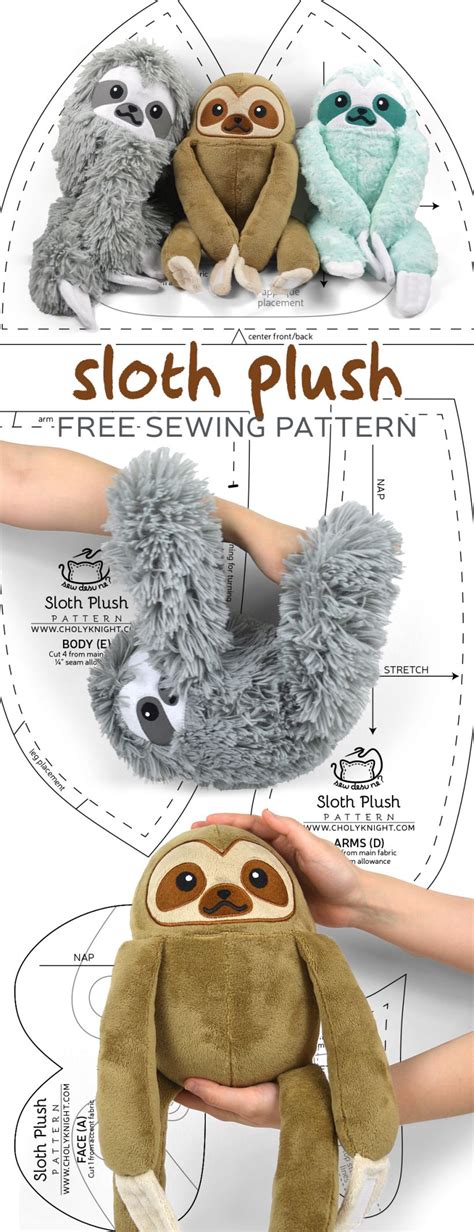 Free Pattern Friday Sloth Plush Choly Knight Sewing Stuffed