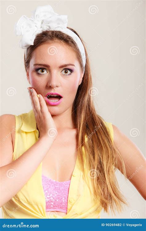 Amazed Surprised Pin Up Girl With Mouth Wide Open Royalty Free Stock Image