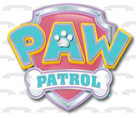 Paw Patrol Logo Pastel Blue And Pink Edible Cake Topper Image